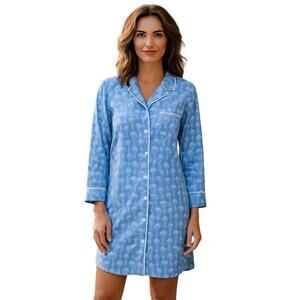 Marigot Lorient Block Print Nightshirt Ice blue Flamingo size small oversized